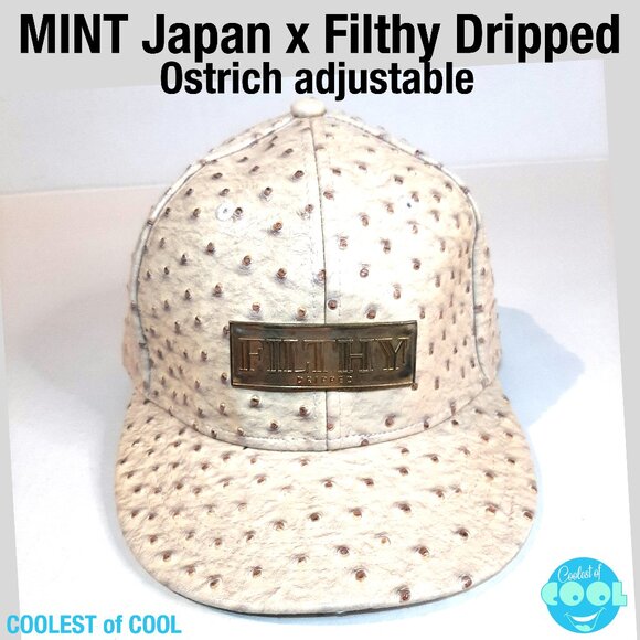 rare Mint SF Japan x Filthy Dripped faux Ostrich skin hat adjustable Brass plate - Picture 1 of 11